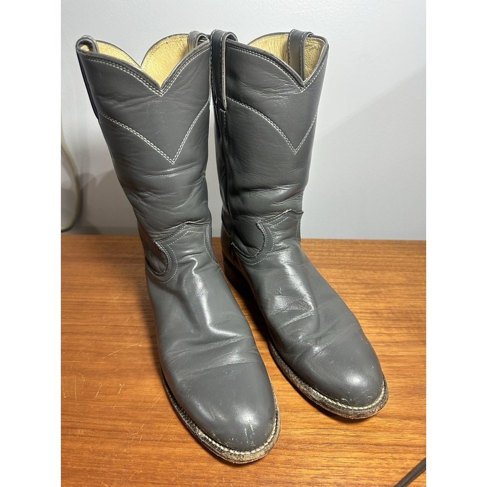 Justin Ladies L3056 Size 7.5B Gray Leather Round Toe Ropers Cowgirl Cowboy Boots